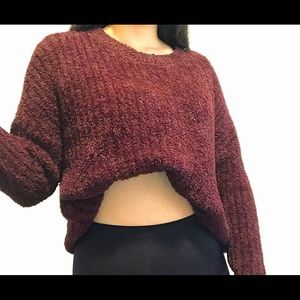 ✨Burgandy Ribbed Fuzzy Knit Sweater